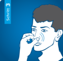 octenisan® md Nasengel / Schritt 3: Gel durch seitliches Zusammendrücken der Nasenflügel verteilen. Überschüssiges Gel entfernen.